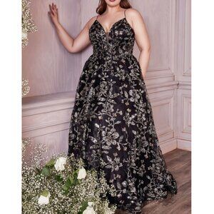 Gunmetal Silver & Black Sequin Floral Formal Prom Evening Dress 14